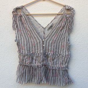 All Saints floral stripe tie shoulder top